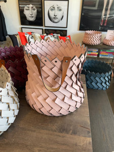 Large Braided Basket Pink With Handles