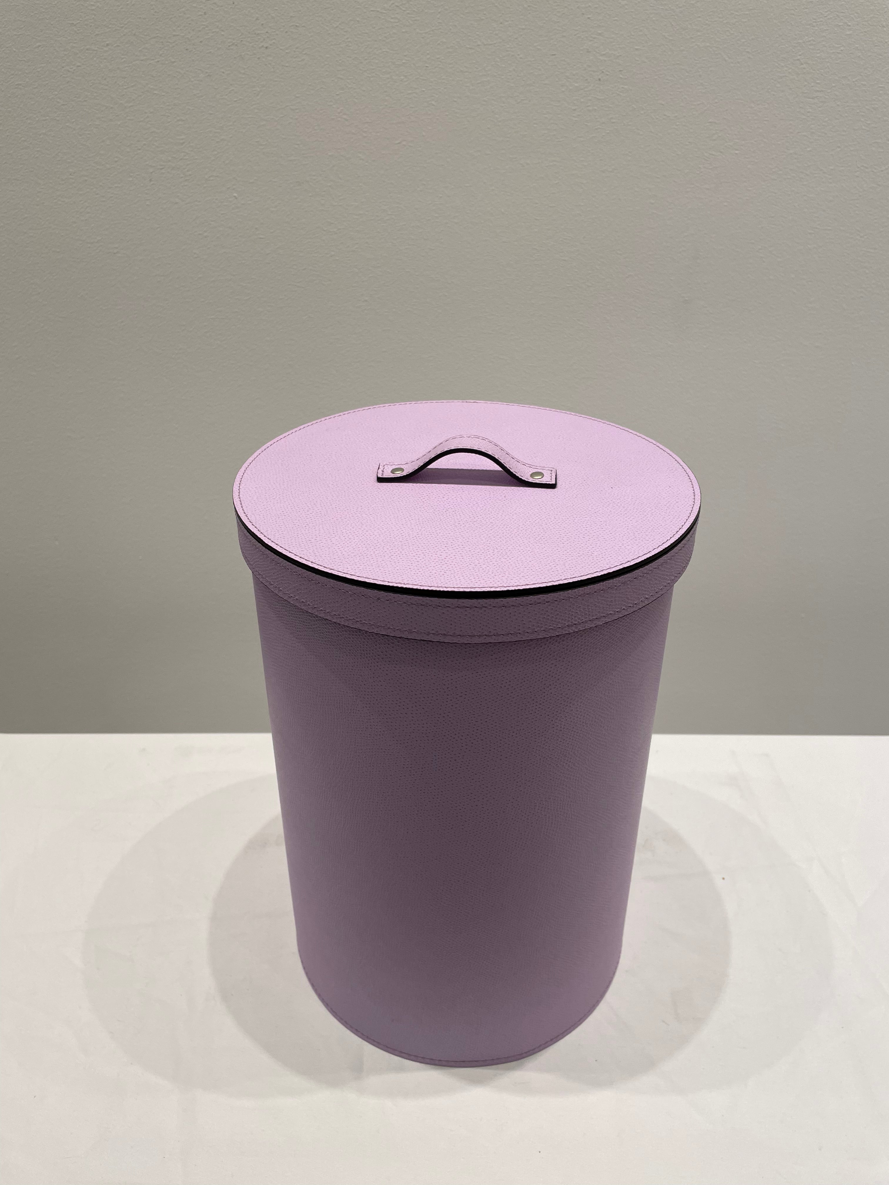 Round Leather Storage Bin with Lid