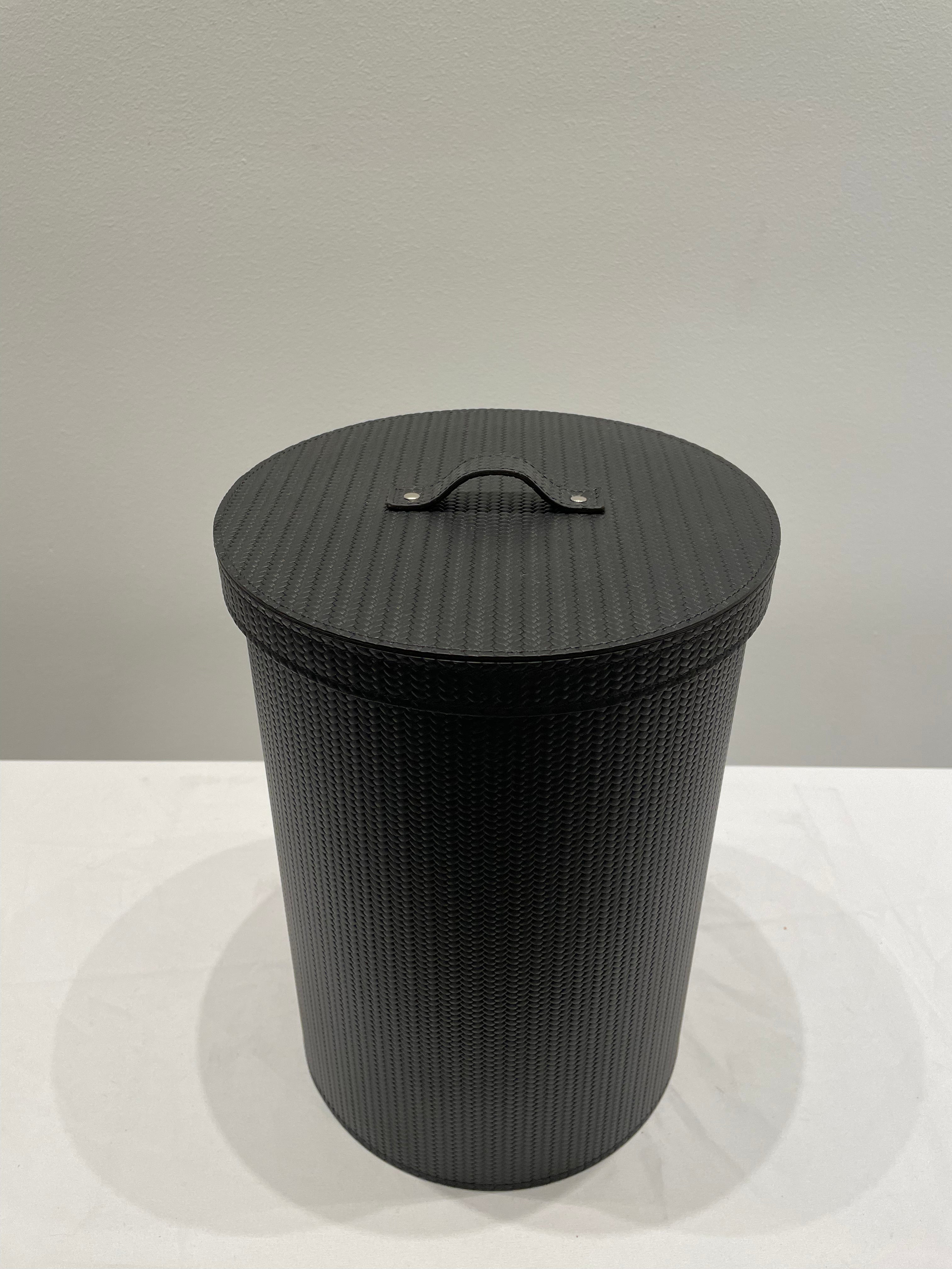 Round Leather Storage Bin with Lid
