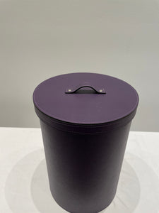Round Leather Storage Bin with Lid