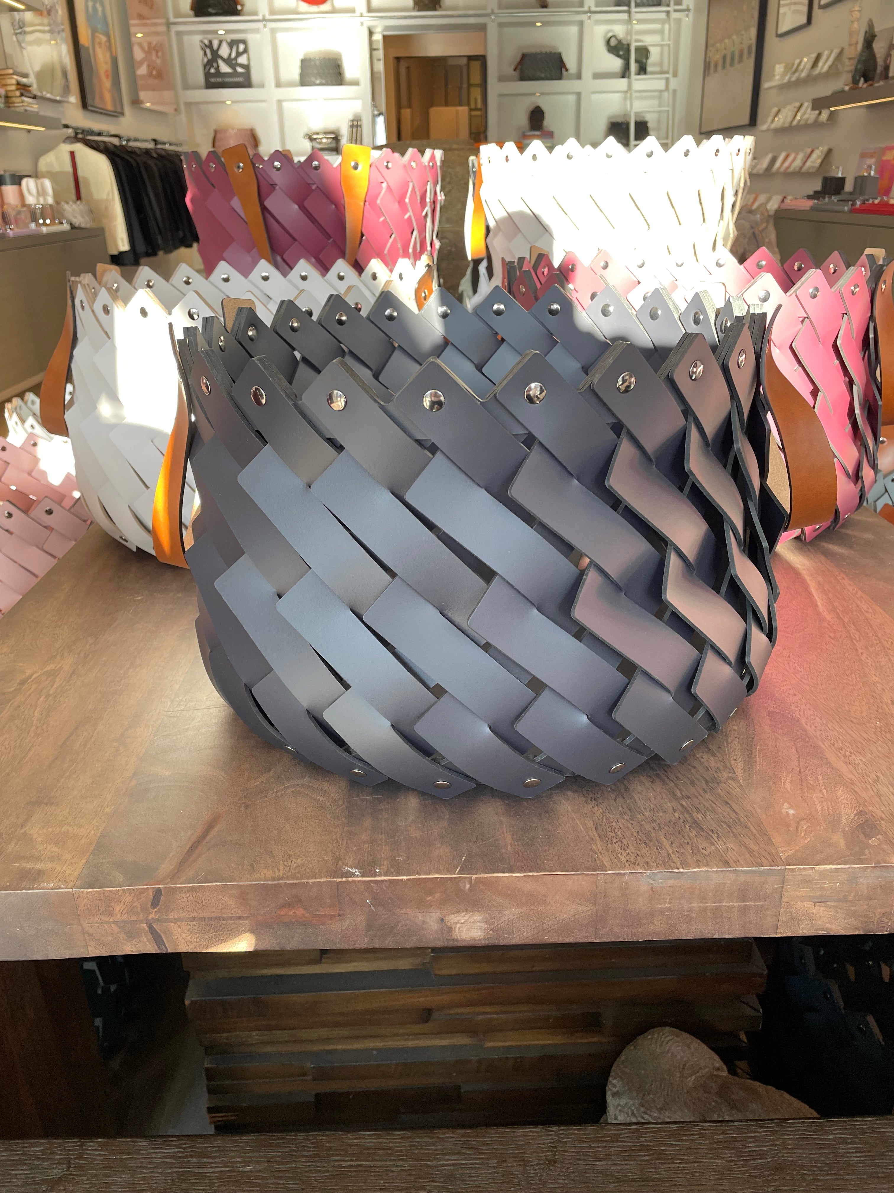 Medium Braided Basket Charcoal With Handles